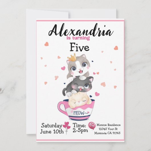 Cute kitten Invitation fête d'anniversaire (Devant)