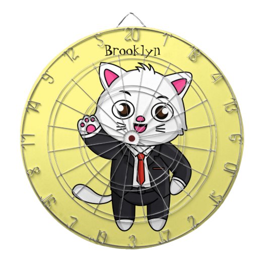 Cute kitten kat in business suit cartoon dartbord (Voorkant)