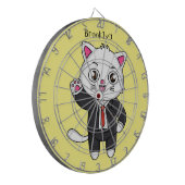 Cute kitten kat in business suit cartoon dartbord (Voorkant Links)