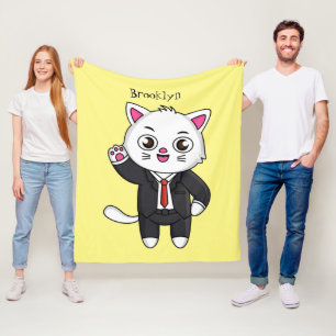 Cute kitten kat in business suit cartoon fleece deken