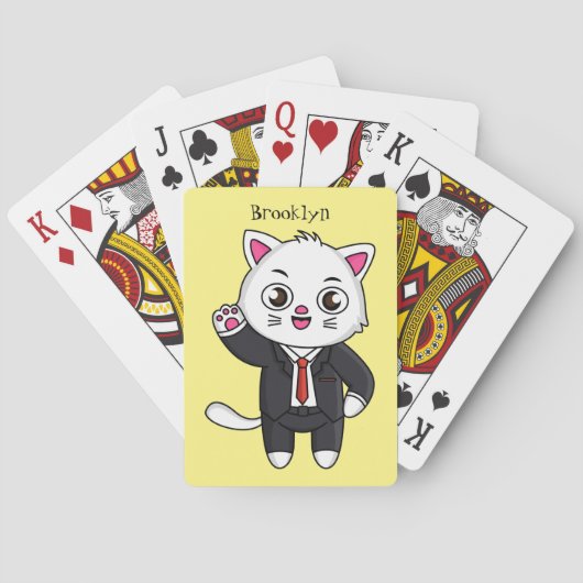 Cute kitten kat in business suit cartoon pokerkaarten (Achterkant)