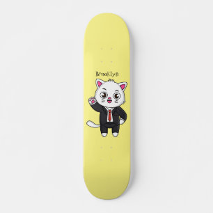Cute kitten kat in business suit cartoon skateboard