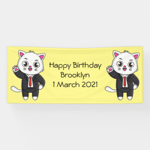Cute kitten kat in business suit cartoon spandoek