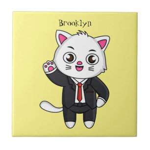 Cute kitten kat in business suit cartoon tegeltje