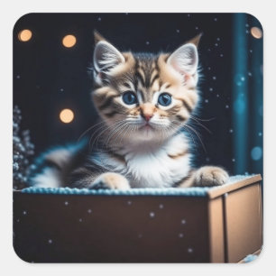 Cute Kitten Kerstmis Vierkante Sticker