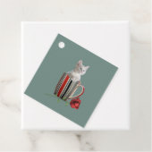 Cute kitten koffiefoto mok groene moderne bedankjes labels (In situ)