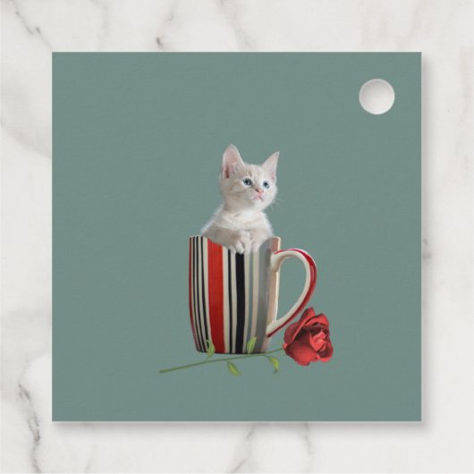 Cute kitten koffiefoto mok groene moderne bedankjes labels (Achterkant)