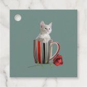 Cute kitten koffiefoto mok groene moderne bedankjes labels (Voorkant)