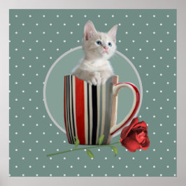 Cute kitten koffiefoto mok groene moderne poster