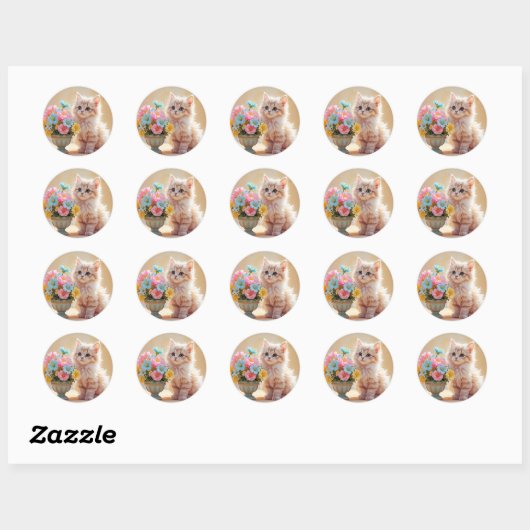 Cute Kitten met Pastelkleurige Bloemen Ronde Sticker (Vel)