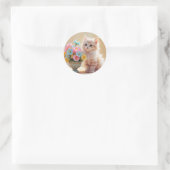 Cute Kitten met Pastelkleurige Bloemen Ronde Sticker (Tas)