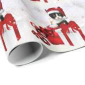Cute Kitten met vakantiepakket en sneeuw Cadeaupapier (Rol Hoek)