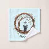 Cute Kitten noir regarder une étoile (Gant de toilette)