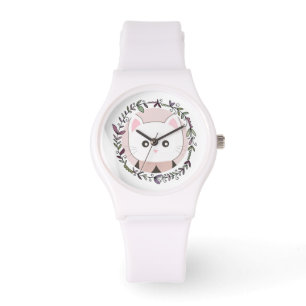 Cute Kitten, omgevormd door bloemen Horloge