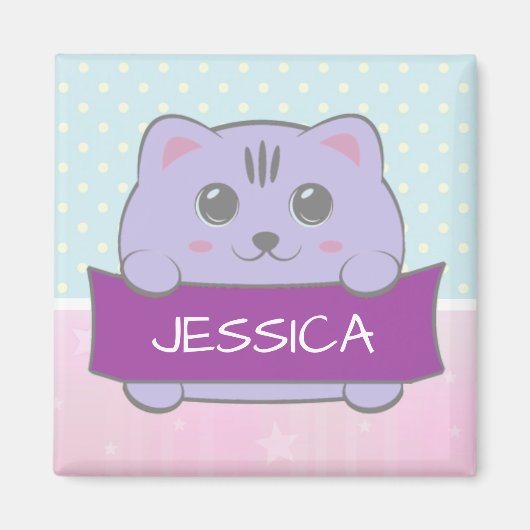 Cute Kitten Personalised Polka Dot Magneet (Voorkant)
