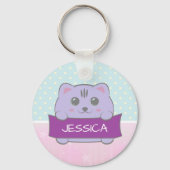 Cute Kitten Personalized Polka Dot Sleutelhanger (Achterkant)