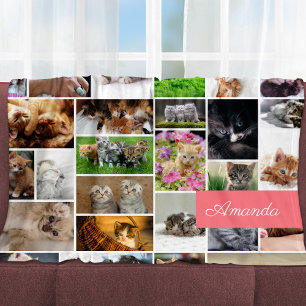 Cute Kitten Photo Montage Coral Pink Cat Fleece Deken