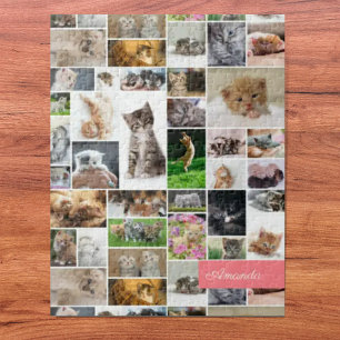 Cute Kitten Photo Montage Coral Pink Cat Legpuzzel