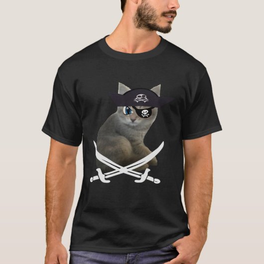 Cute Kitten Pirate wearing eye patch hat fun cat T-shirt (Voorkant)