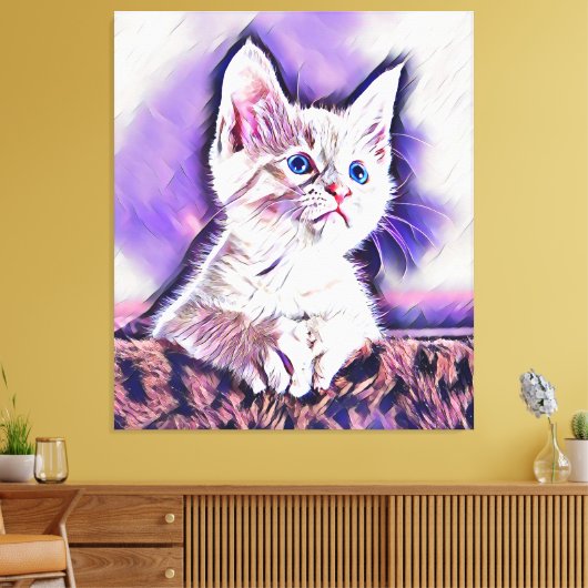 Cute Kitten Portrait Digital Art Painting Canvas Afdruk (Insitu (Woonkamer))