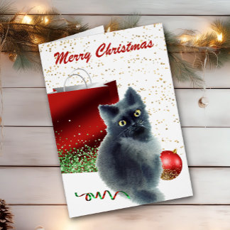 Cute Kitten pris dans l'acte Carte de Noël