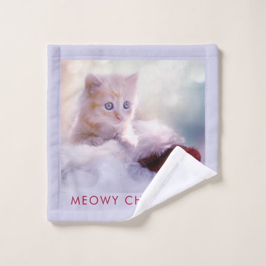 Cute Kitten rust op een kerstman met kerstmis Bad Handdoek (Wasdoekje)
