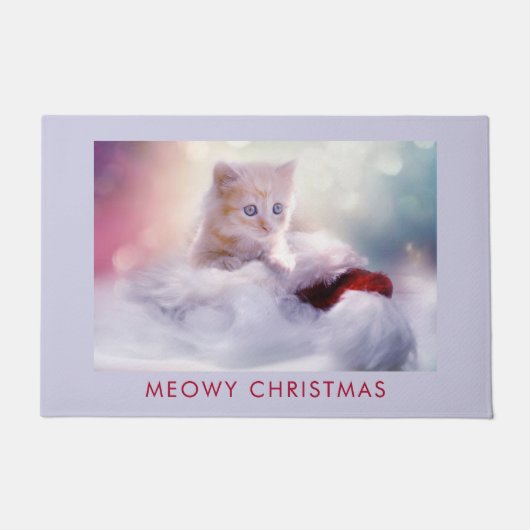 Cute Kitten rust op een kerstman met kerstmis Deurmat (Voorkant)