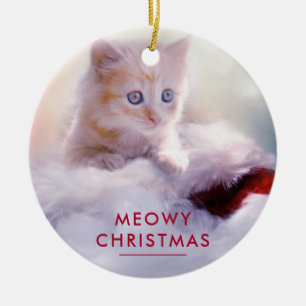 Cute Kitten rust op een kerstman met kerstmis Keramisch Ornament