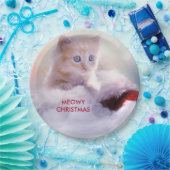 Cute Kitten rust op een kerstman met kerstmis Papieren Bordje (Feest)
