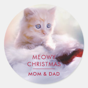 Cute Kitten rust op een kerstman met kerstmis Ronde Sticker
