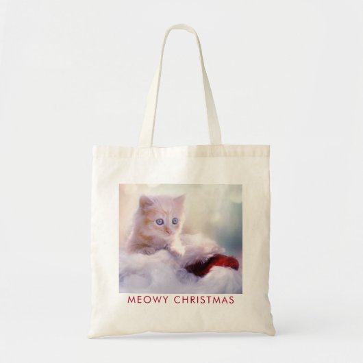 Cute Kitten rust op een kerstman met kerstmis Tote Bag (Voorkant)
