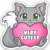 Cute Kitten Tenant Coeur, Sticker Très Cutesy. (Recto)
