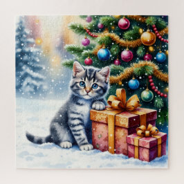 Cute Kitten Under Christmas Tree Legpuzzel