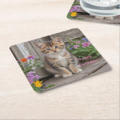 Cute Kitten Vierkante Kartonnen Onderzetter (Schuin)