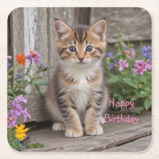 Cute Kitten Vierkante Kartonnen Onderzetter (Voorkant)