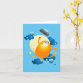 Cute Kitten vliegt met Umbrella Kaart (Gele Bloem)