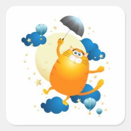 Cute Kitten vliegt met Umbrella Vierkante Sticker