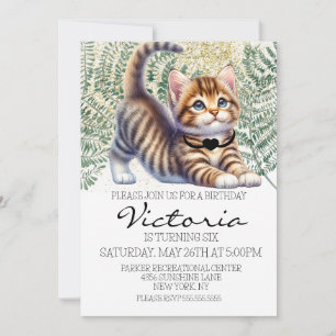 Cute Kitten Waterverf Groene Birthday Feestje Kaart