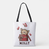 Cute Kitten with Butterflies Personalized Draagtas (Achterkant)