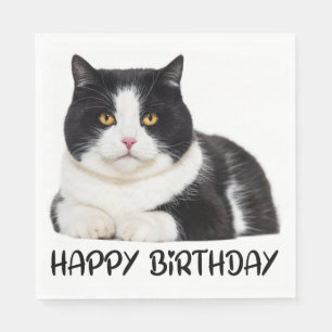 Cute Kitten Zwart Witte Kitty Kat Verjaardag Servet