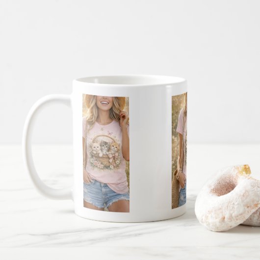 Cute Kittens Floral Graphic Girls  Mug (Avec donut)