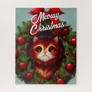 Cute Kittens Kerst Krans Vakantie Hand Vasthouden Legpuzzel