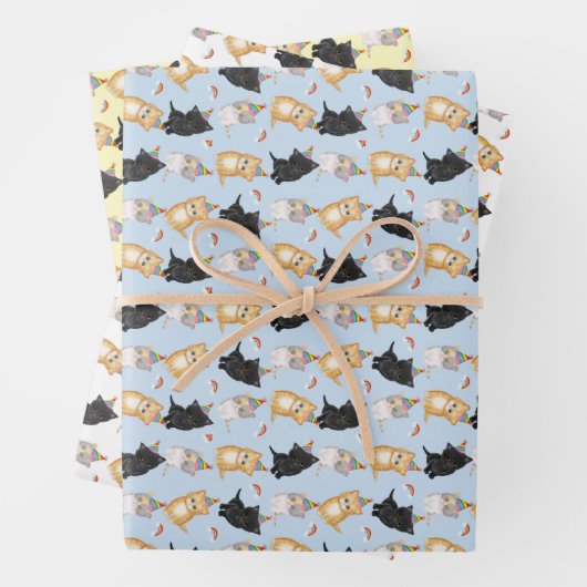 Cute kittens regenboogverjaardagspapier inpakpapier vel (In situ)