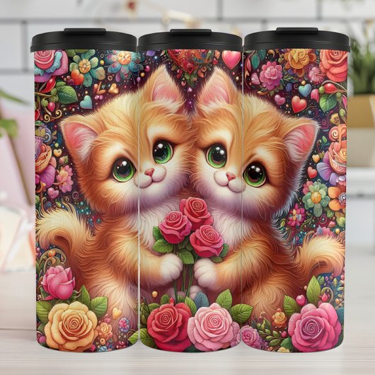 Cute Kittens Rose Bouquet Thermosbeker