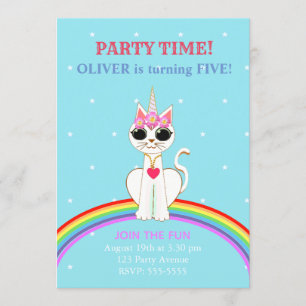 Cute Kitticorn Birthday Party Kaart