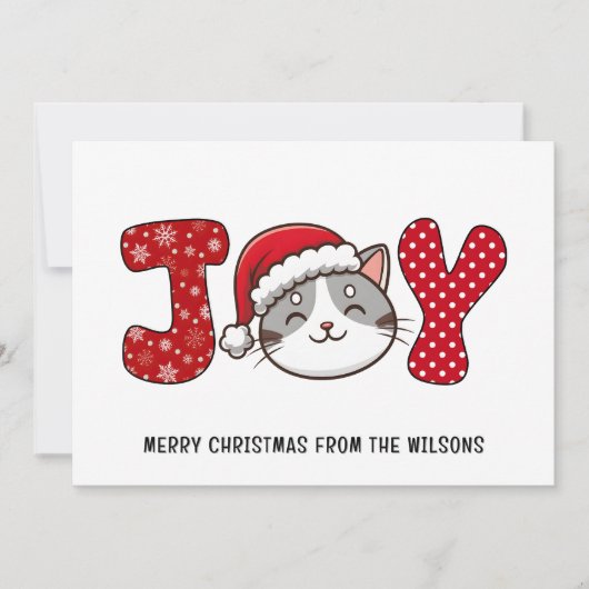 Cute Kittie Chat "JOY" Carte de Noël Joyeuse perso (Devant)