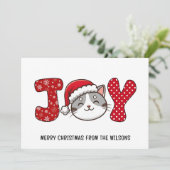 Cute Kittie Chat "JOY" Carte de Noël Joyeuse perso (Debout devant)