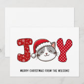Cute Kittie Chat "JOY" Carte de Noël Joyeuse perso (Devant / Derrière)