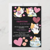 Cute kitty baby shower noir et rose invitation (Devant)