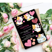 Cute kitty baby shower noir et rose invitation